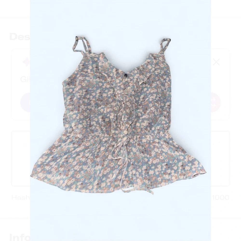 Floral Ruffle Cami Top Small Tie Waist Adjustable - Picture 2 of 4